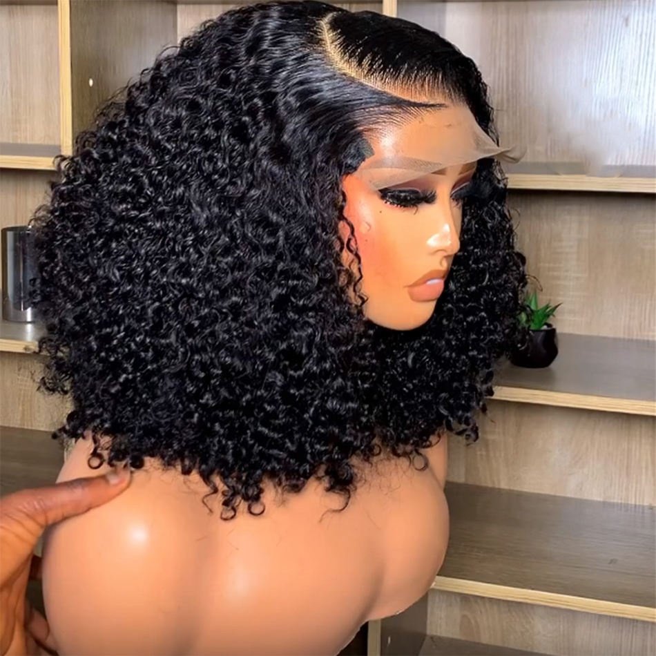 Supply Wholesale Raw Indian Hair Bob Wig Curly Wave Natural Human Hair Glueless Wigs Raw Burmese Hair Curly Short Lace Front Wig