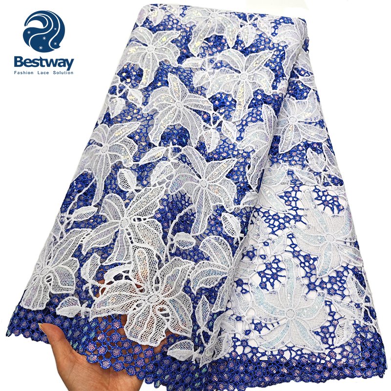 Bestway Gold Sequence Cord African Wedding Chemical Water Soluble Guipure Lace Fabric