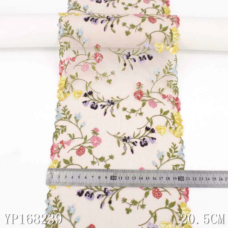 Customizable floral mesh tulle embroidery border lace trim 21cm wide net 3d flower lace fabric for women lingerie dress bra