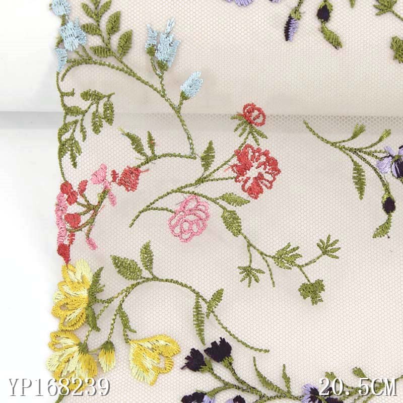 Customizable floral mesh tulle embroidery border lace trim 21cm wide net 3d flower lace fabric for women lingerie dress bra