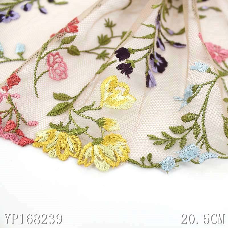 Customizable floral mesh tulle embroidery border lace trim 21cm wide net 3d flower lace fabric for women lingerie dress bra