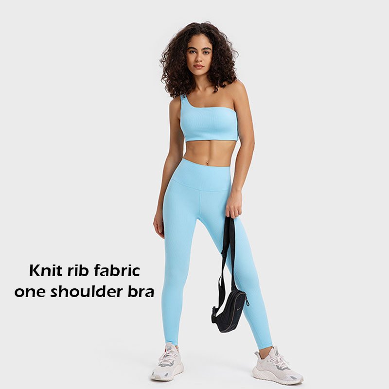 Wholesale Women One Shoulder Sports Bra Sexy Cutout Straps Athletic Running Workout Knit Rib Bra Tops