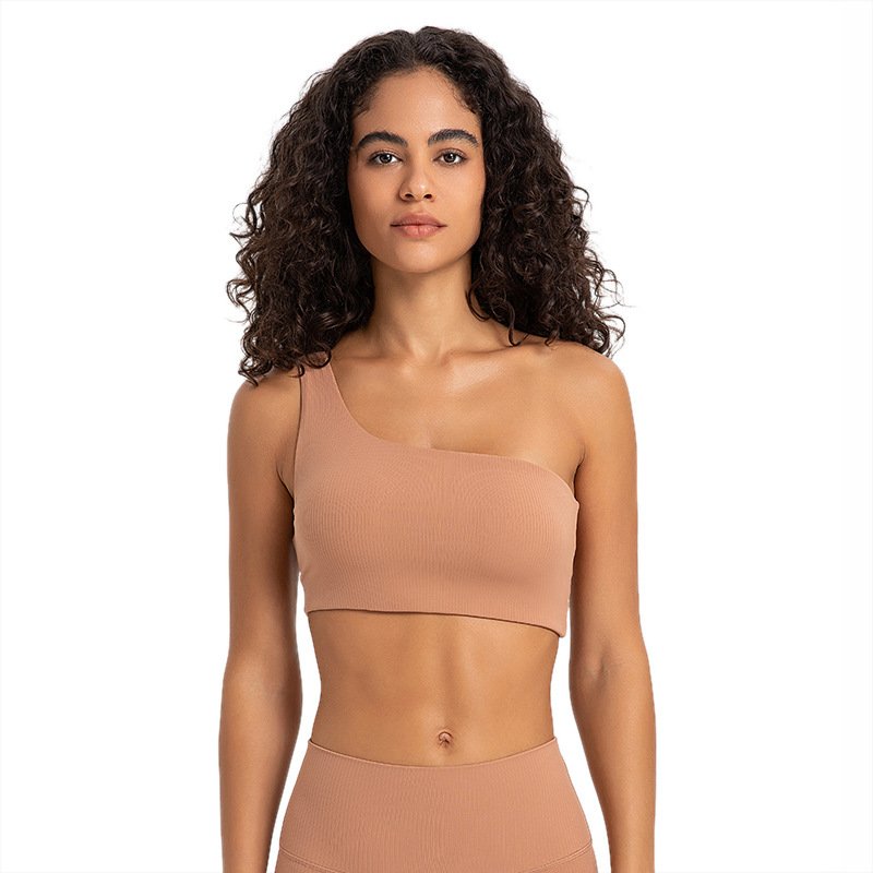 Wholesale Women One Shoulder Sports Bra Sexy Cutout Straps Athletic Running Workout Knit Rib Bra Tops