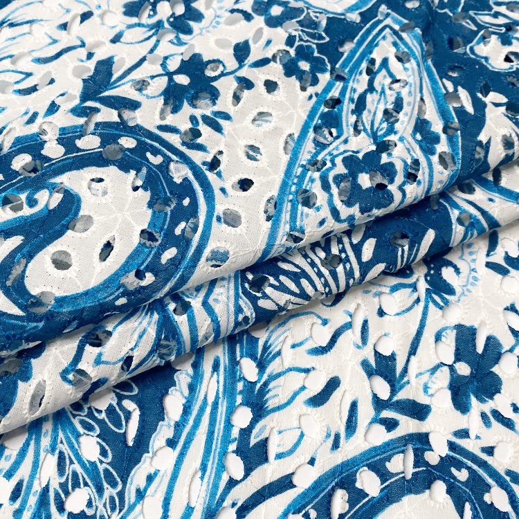Harvest printed cotton voile eyelet floral design cotton embroidery fabric for garment