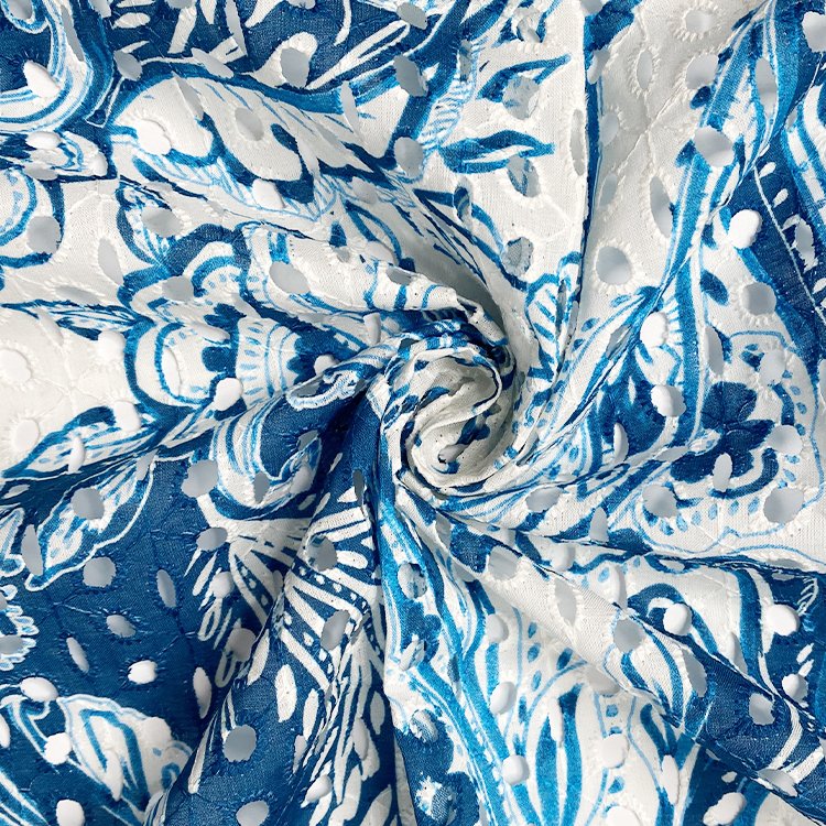 Harvest printed cotton voile eyelet floral design cotton embroidery fabric for garment