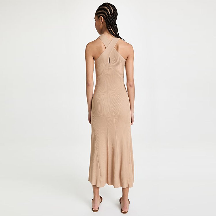 2023 Mid-weight Ribbed Knit Dress V Neck Pullover Design No Closure Dress For Women Dres