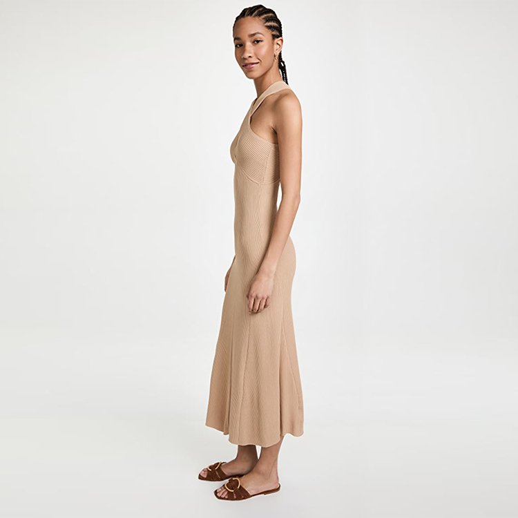 2023 Mid-weight Ribbed Knit Dress V Neck Pullover Design No Closure Dress For Women Dres