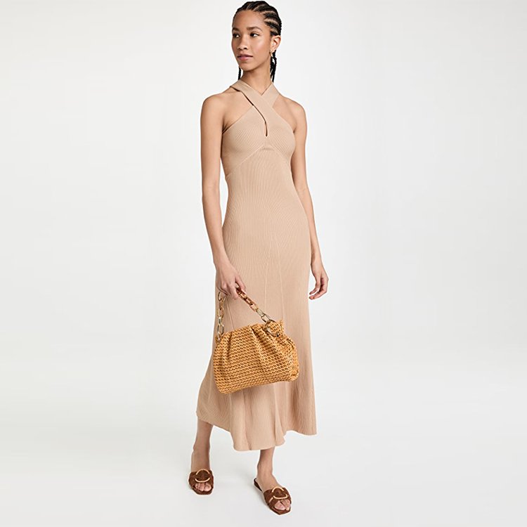2023 Mid-weight Ribbed Knit Dress V Neck Pullover Design No Closure Dress For Women Dres
