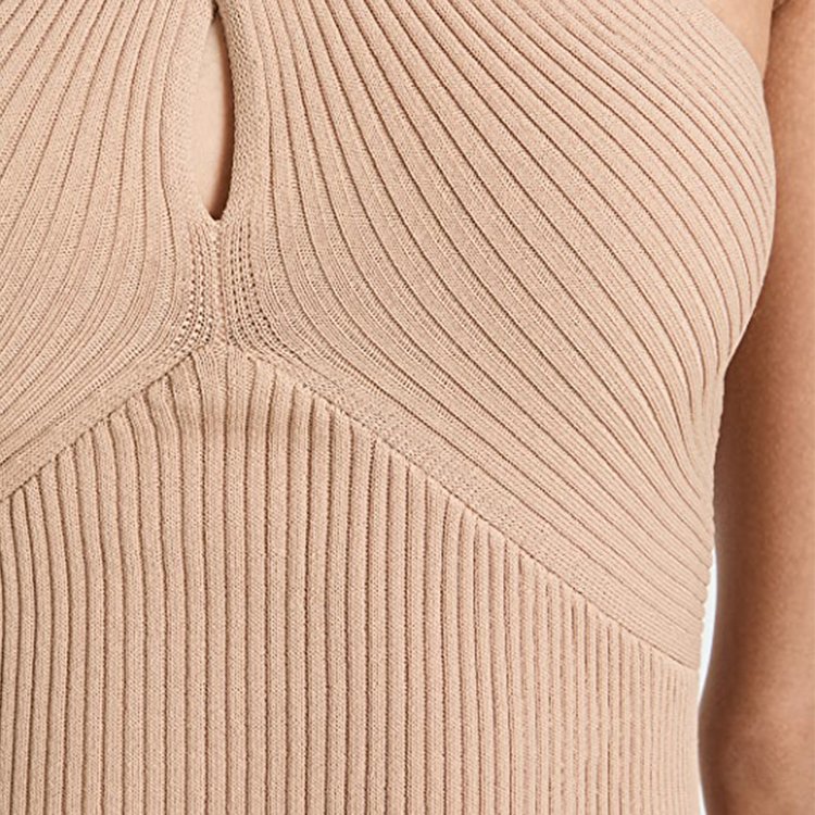 2023 Mid-weight Ribbed Knit Dress V Neck Pullover Design No Closure Dress For Women Dres
