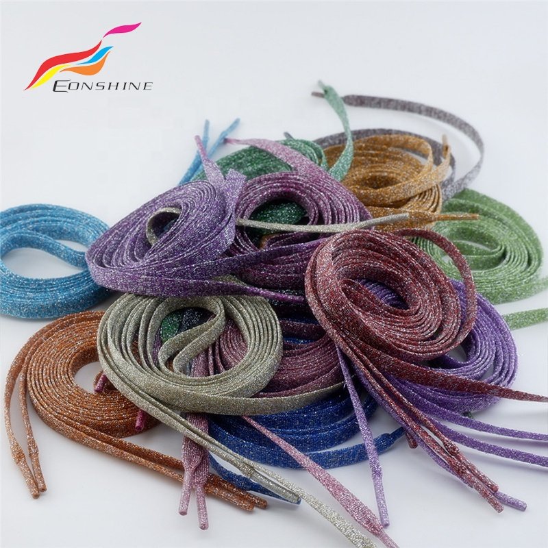 New Style Shiny Bling Shoe Laces Gold Metallic Shoestring Flat Glitter Shoelaces for Woman Shoes