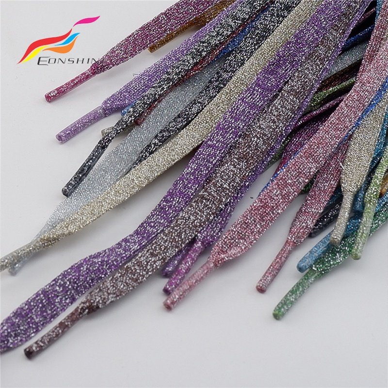 New Style Shiny Bling Shoe Laces Gold Metallic Shoestring Flat Glitter Shoelaces for Woman Shoes