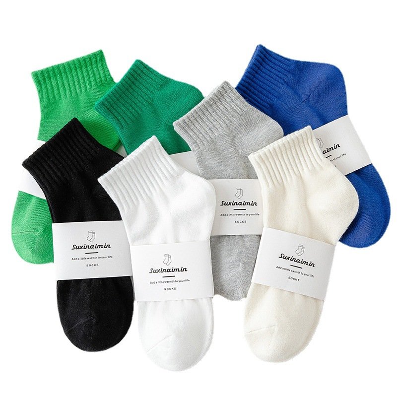 Spring and Summer cheap white women's knitted ankle socks solid color combed cotton breathable ribbed sports boat socks