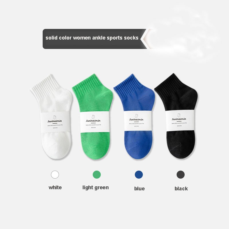 Spring and Summer cheap white women's knitted ankle socks solid color combed cotton breathable ribbed sports boat socks