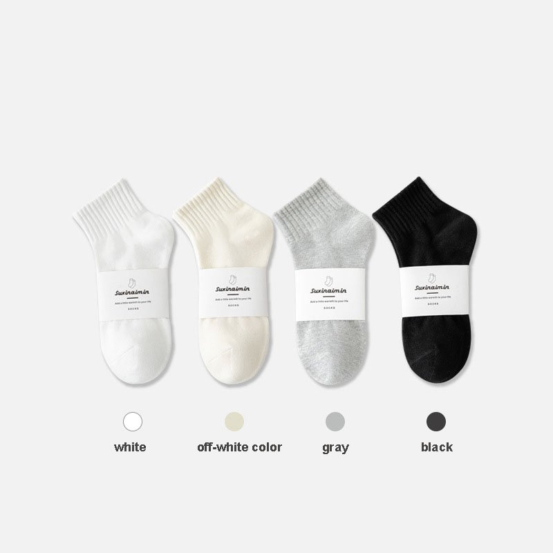 Spring and Summer cheap white women's knitted ankle socks solid color combed cotton breathable ribbed sports boat socks
