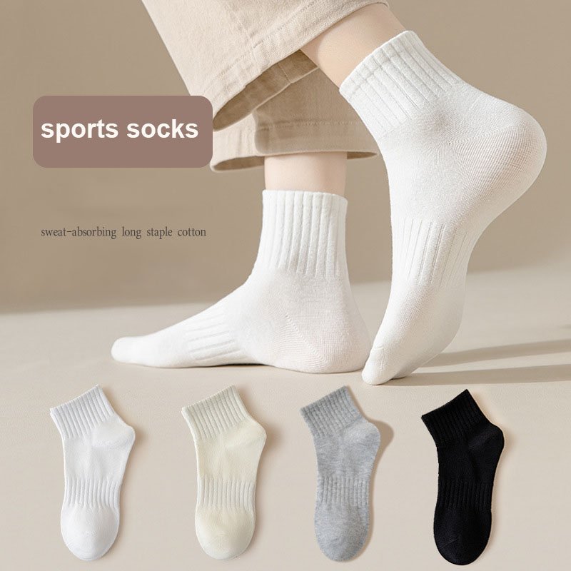 Spring and Summer cheap white women's knitted ankle socks solid color combed cotton breathable ribbed sports boat socks
