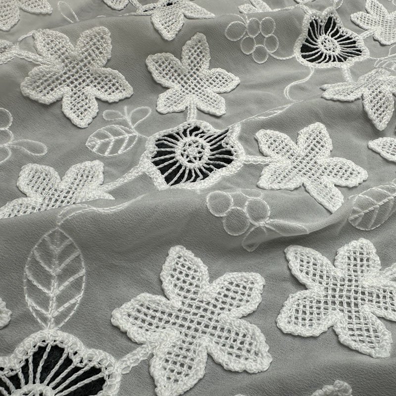 Customised Lace Fabrics 3D Applique Laser Openwork Polyester Embroidery Fabric Cord Lace Fabric for Modest Evening Dress