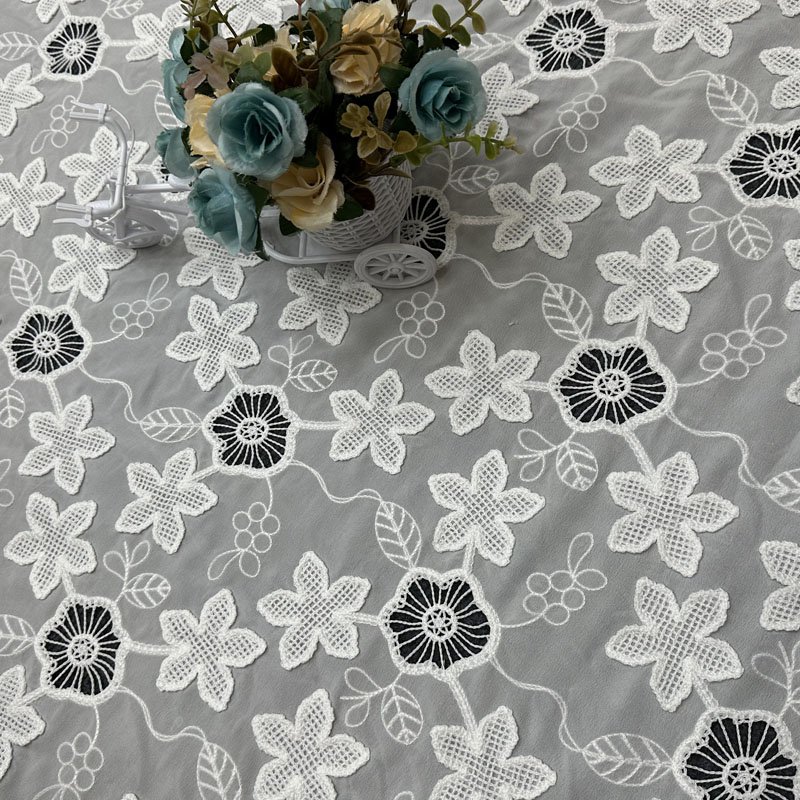 Customised Lace Fabrics 3D Applique Laser Openwork Polyester Embroidery Fabric Cord Lace Fabric for Modest Evening Dress