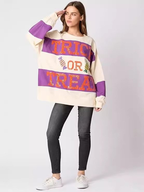 Halloween Pumpkin Letters Jumper Crewneck Dropshoulder Long Sleeve Pullover Top Plus Size Fuzzy Knitted Women Sweaters