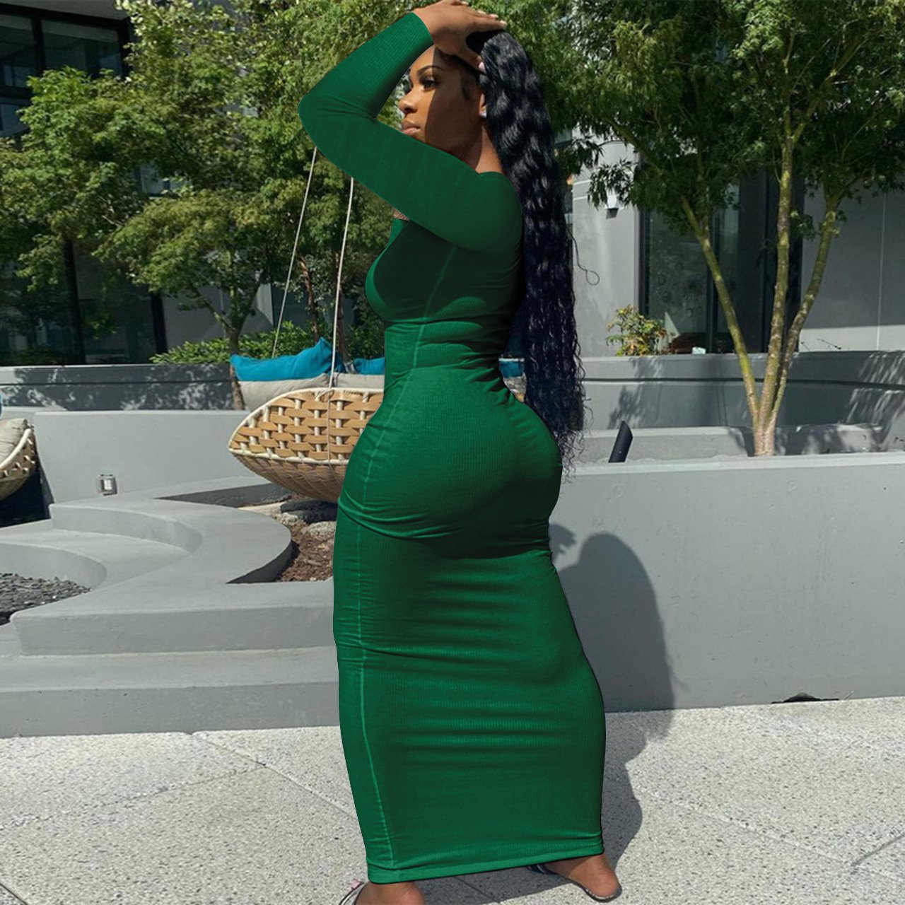 2024 new arrivals Long Sleeve elbise Fall Spring american clothing Bodycon Club Ribbed Skinny Maxi Women Sexy Tube Casual Dress