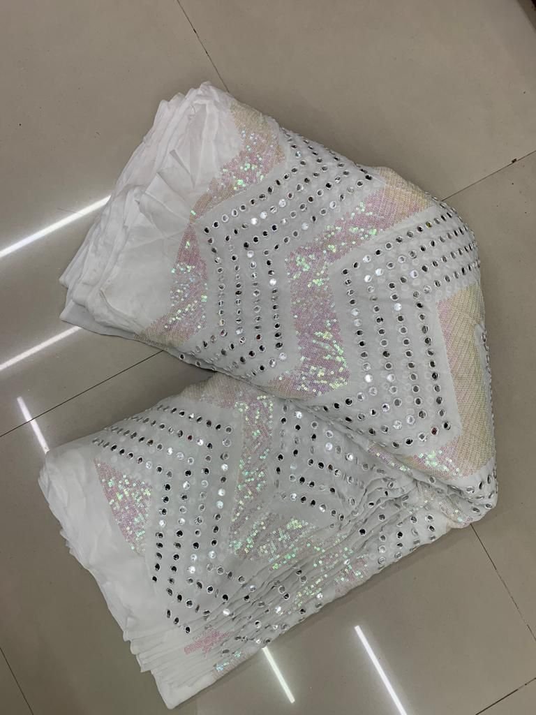 Most Selling Viscose Embroidery Rainbow Sequence Fabric 9mm and 3mm Pattern Dyeable Lace Fabric for Weddings