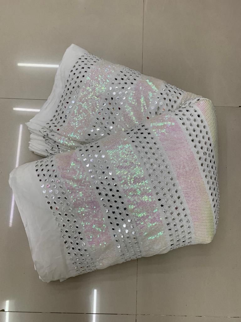 Most Selling Viscose Embroidery Rainbow Sequence Fabric 9mm and 3mm Pattern Dyeable Lace Fabric for Weddings