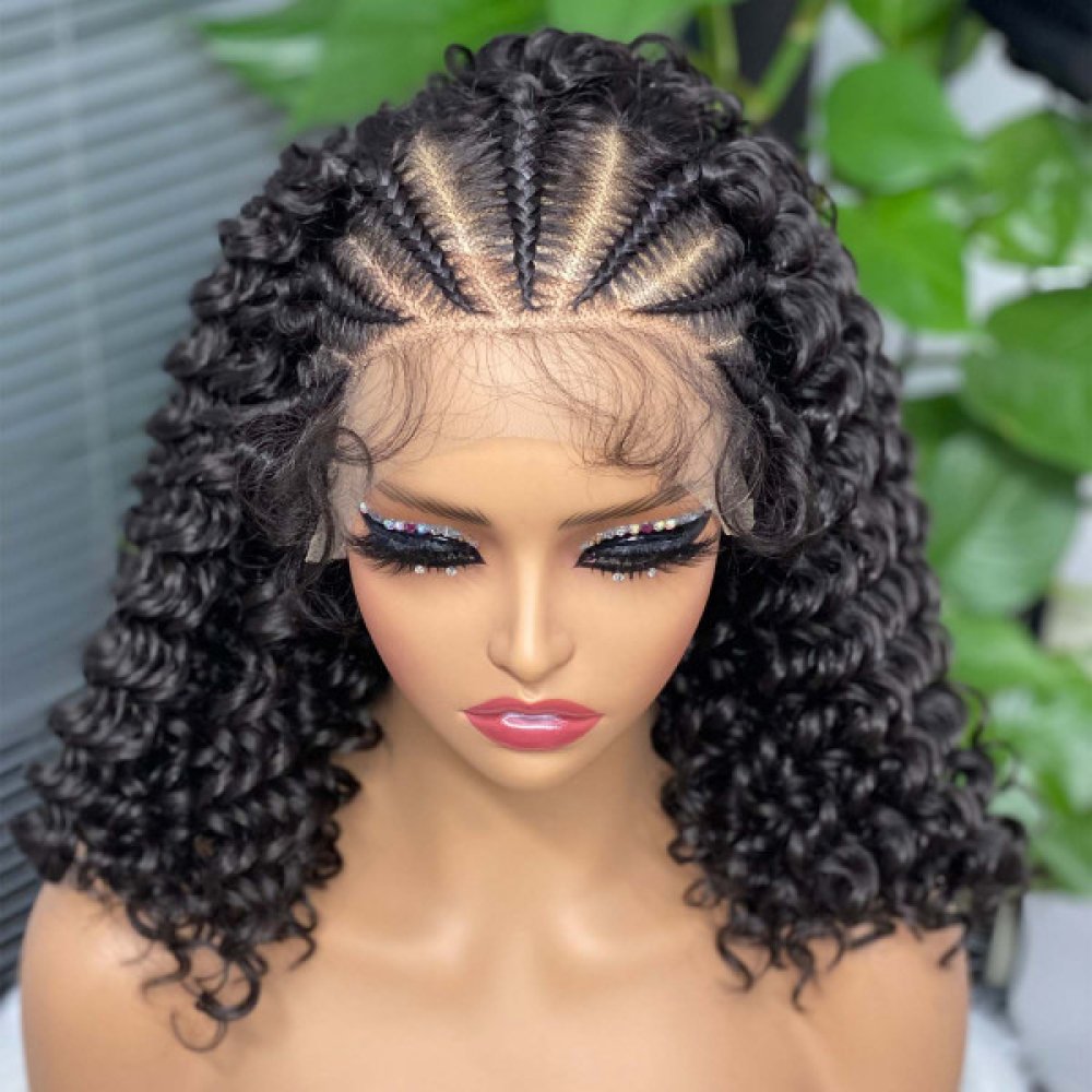 Jennifer 16Inch Braided Wigs Premium Synthetic Fiber Deep Wave Short Bob Lace Frontal Wigs