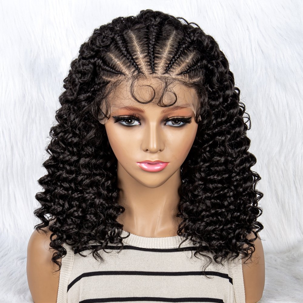 Jennifer 16Inch Braided Wigs Premium Synthetic Fiber Deep Wave Short Bob Lace Frontal Wigs