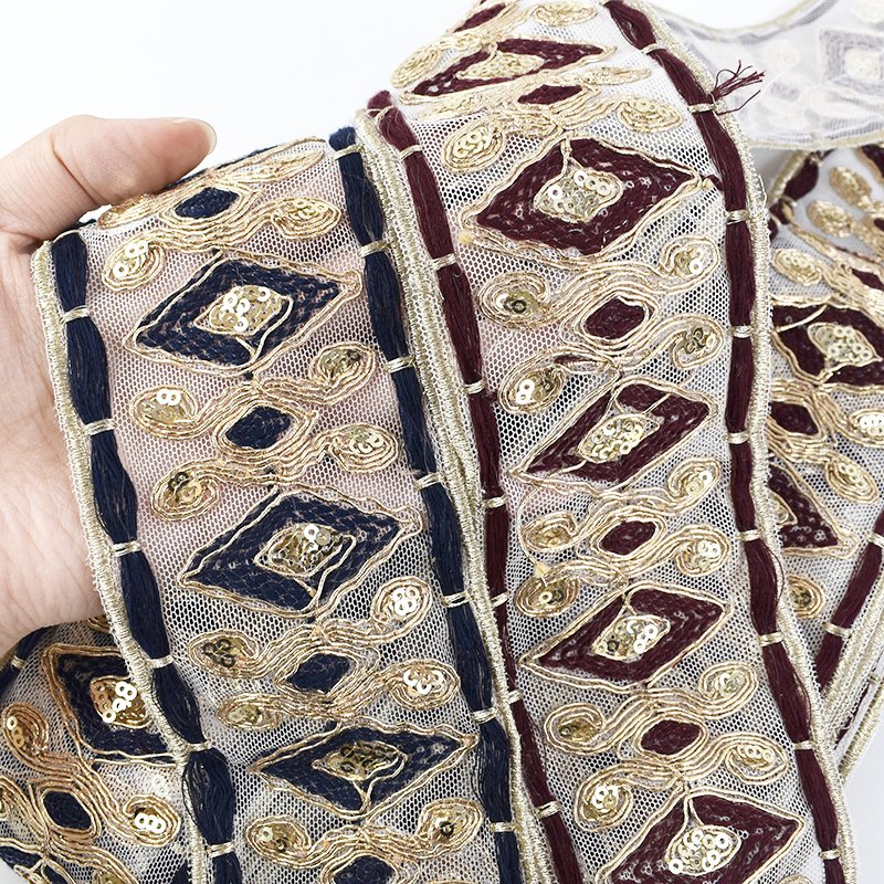 Deepeel RC128 7cm DIY Sewing Garment Accessories Ethnic Style Ribbon Embroidered Trims Sequins Straps Decoration Webbing Lace