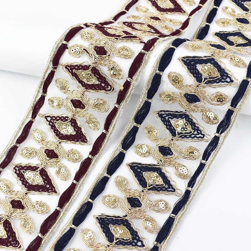 Deepeel RC128 7cm DIY Sewing Garment Accessories Ethnic Style Ribbon Embroidered Trims Sequins Straps Decoration Webbing Lace