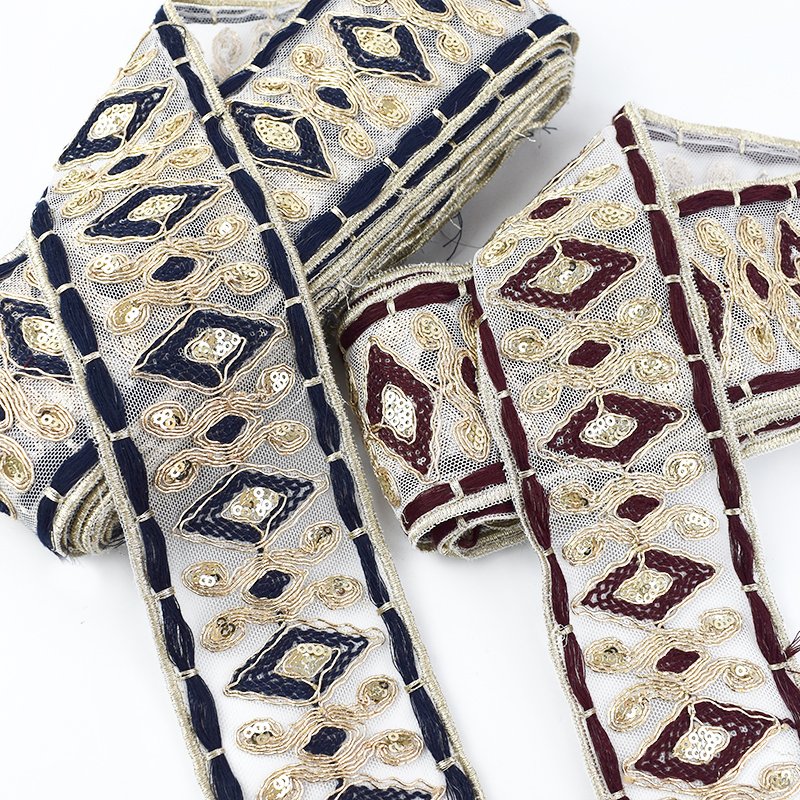 Deepeel RC128 7cm DIY Sewing Garment Accessories Ethnic Style Ribbon Embroidered Trims Sequins Straps Decoration Webbing Lace