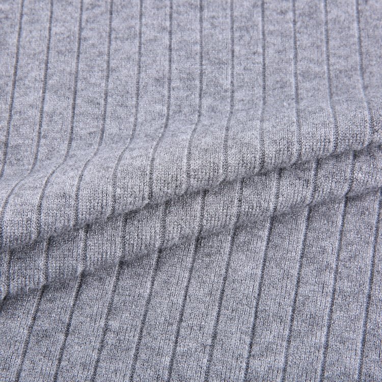 Custom rayon polyester nylon spandex knitted cashmere core spun yarn stretchy rib stitch textile wide rib knit fabric