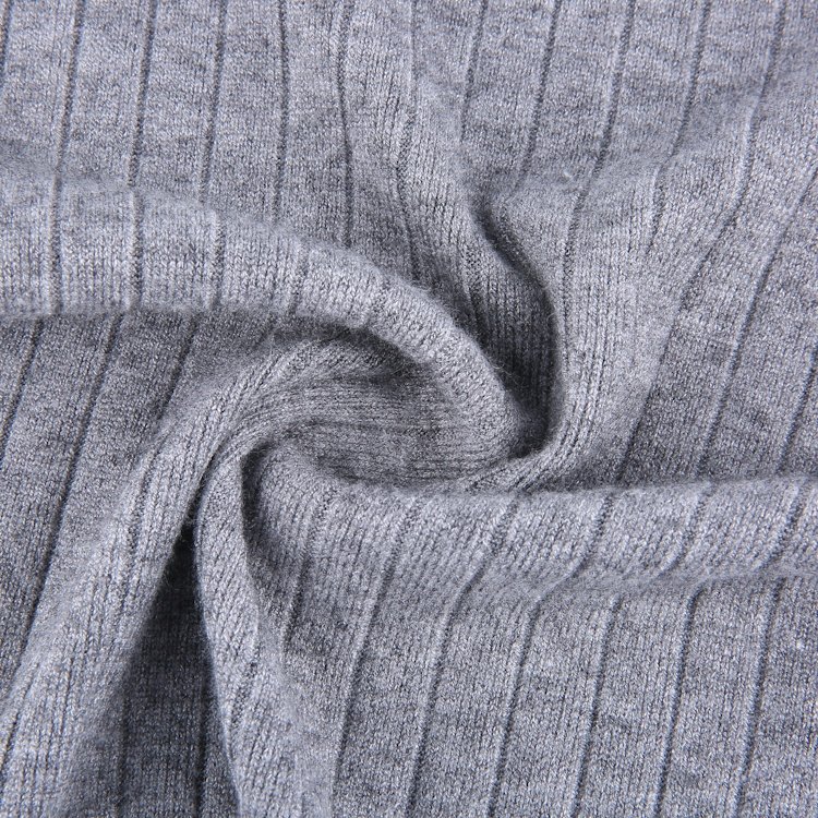 Custom rayon polyester nylon spandex knitted cashmere core spun yarn stretchy rib stitch textile wide rib knit fabric