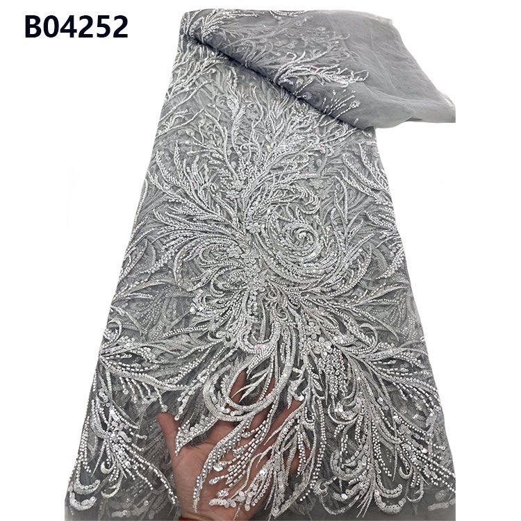 CHOCOO African Luxury Beading Embroidered Lace Fabric Dress Material Embroidery Beaded Lace Fabric