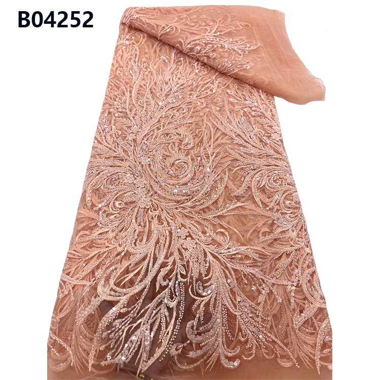 CHOCOO African Luxury Beading Embroidered Lace Fabric Dress Material Embroidery Beaded Lace Fabric