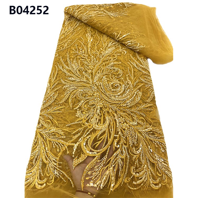 CHOCOO African Luxury Beading Embroidered Lace Fabric Dress Material Embroidery Beaded Lace Fabric