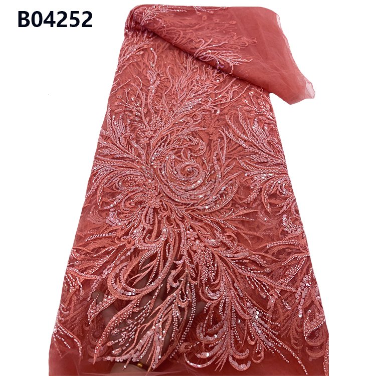 CHOCOO African Luxury Beading Embroidered Lace Fabric Dress Material Embroidery Beaded Lace Fabric