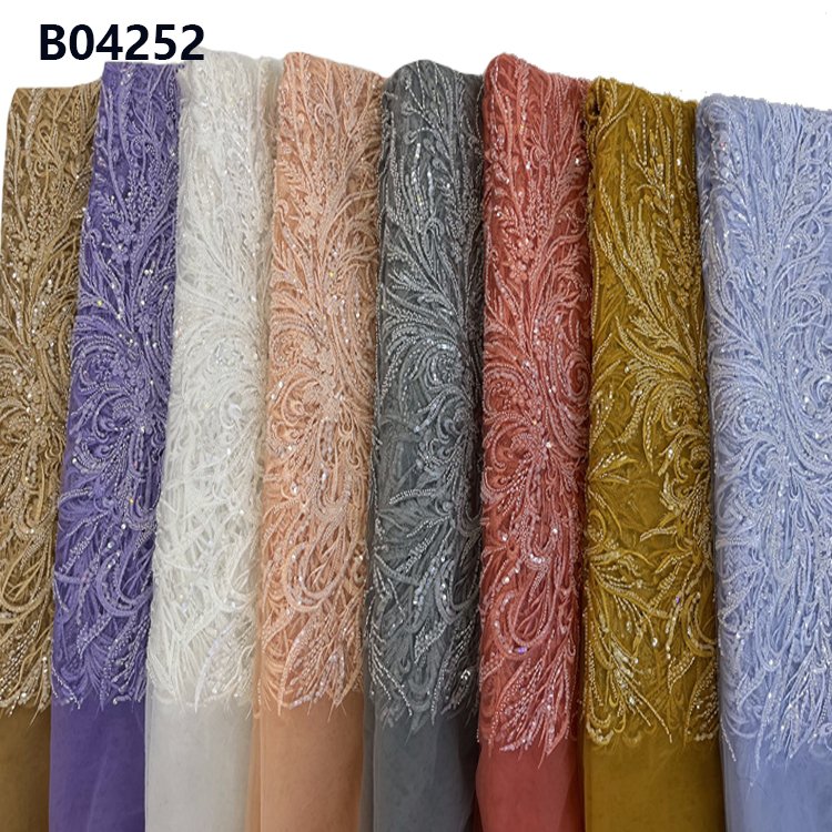 CHOCOO African Luxury Beading Embroidered Lace Fabric Dress Material Embroidery Beaded Lace Fabric