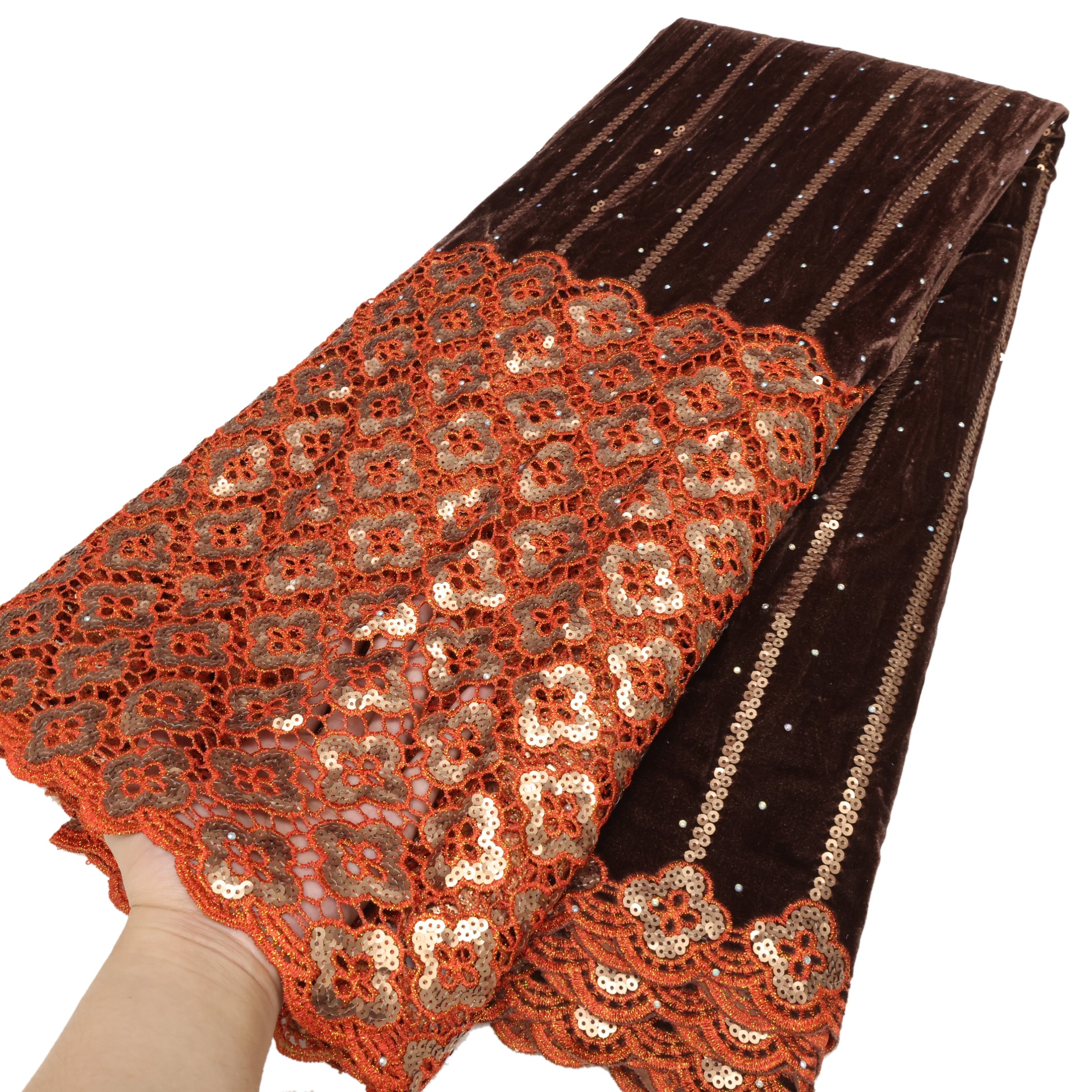 NI.AI Sequin Embroidered Fabric 5 Yards Wedding Velvet with Stones Laces Fabrics For Woman Party