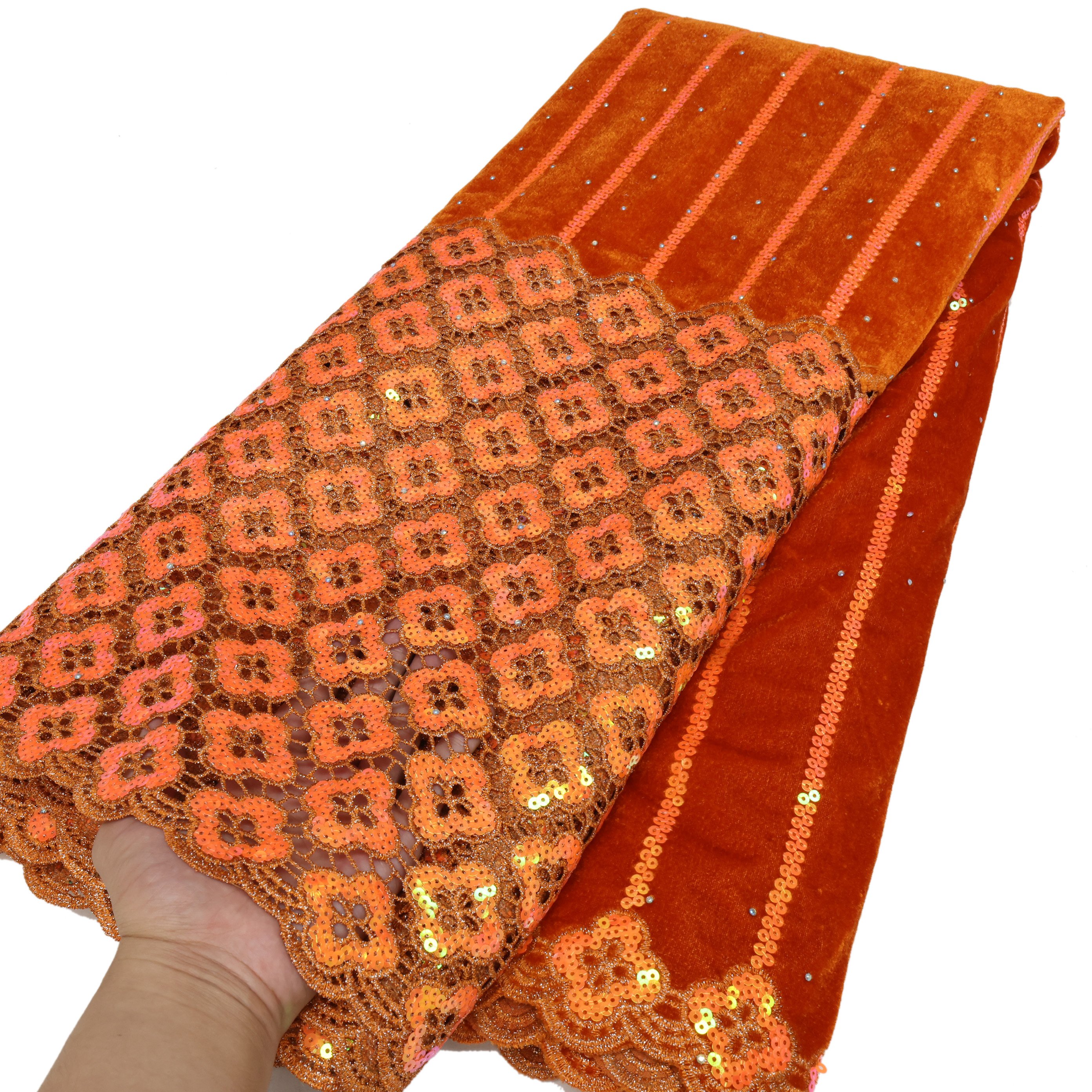 NI.AI Sequin Embroidered Fabric 5 Yards Wedding Velvet with Stones Laces Fabrics For Woman Party