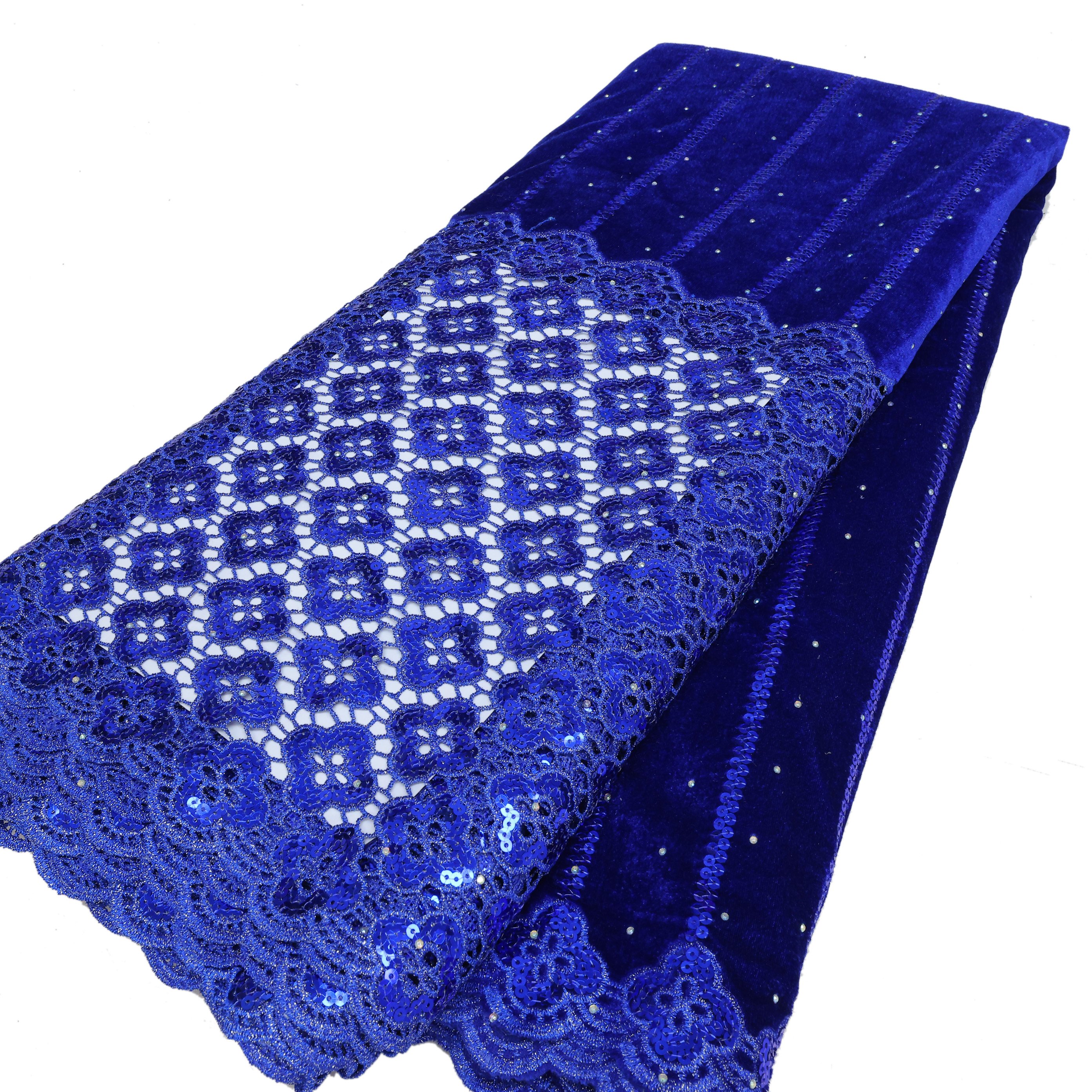 NI.AI Sequin Embroidered Fabric 5 Yards Wedding Velvet with Stones Laces Fabrics For Woman Party