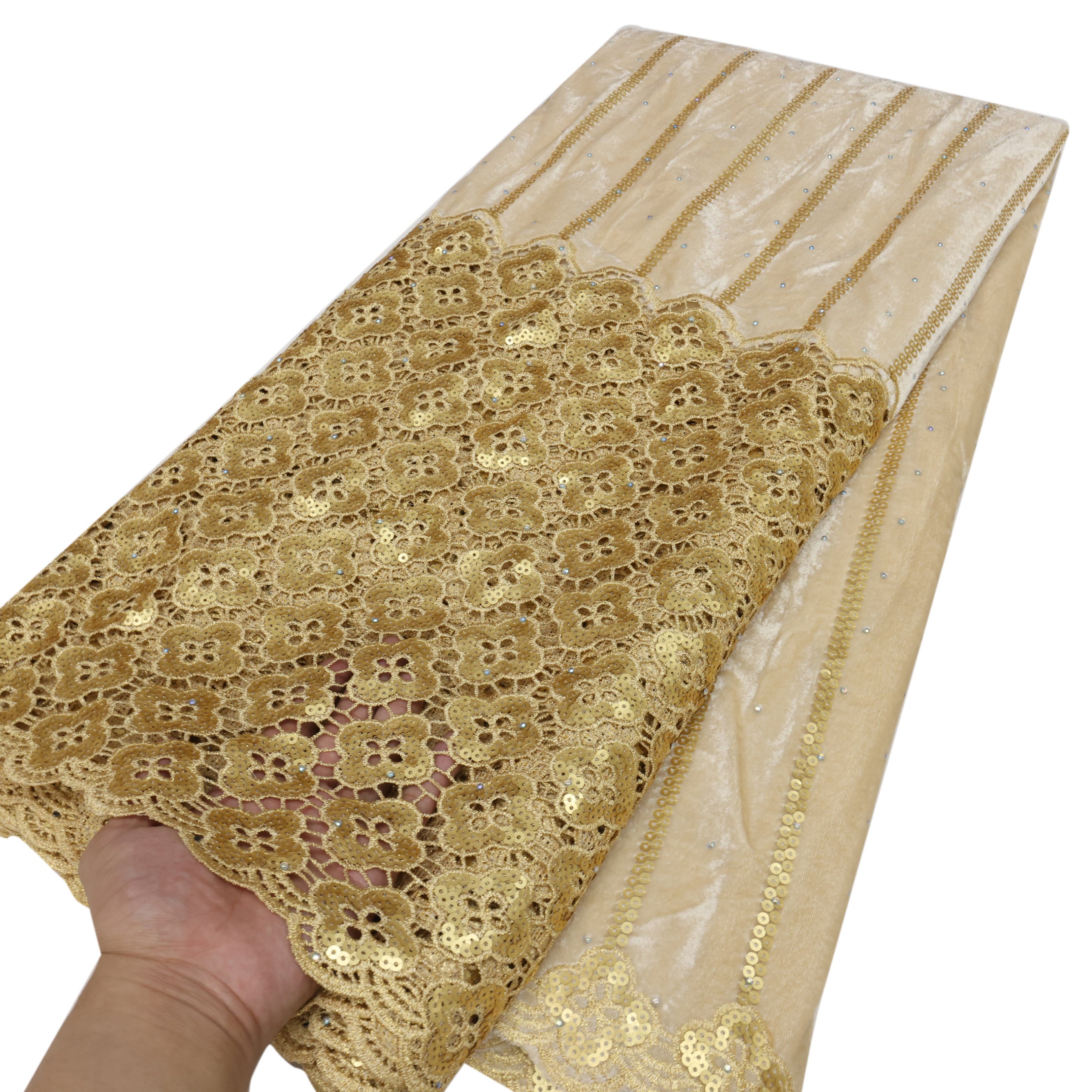 NI.AI Sequin Embroidered Fabric 5 Yards Wedding Velvet with Stones Laces Fabrics For Woman Party