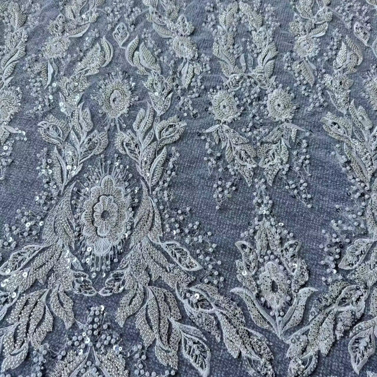 Fabric Eco-friendly Stretch Knitted Technique Bead Tube Embroidery Polyester Tricot Mesh Fabric Lightweight Sustainable Rib
