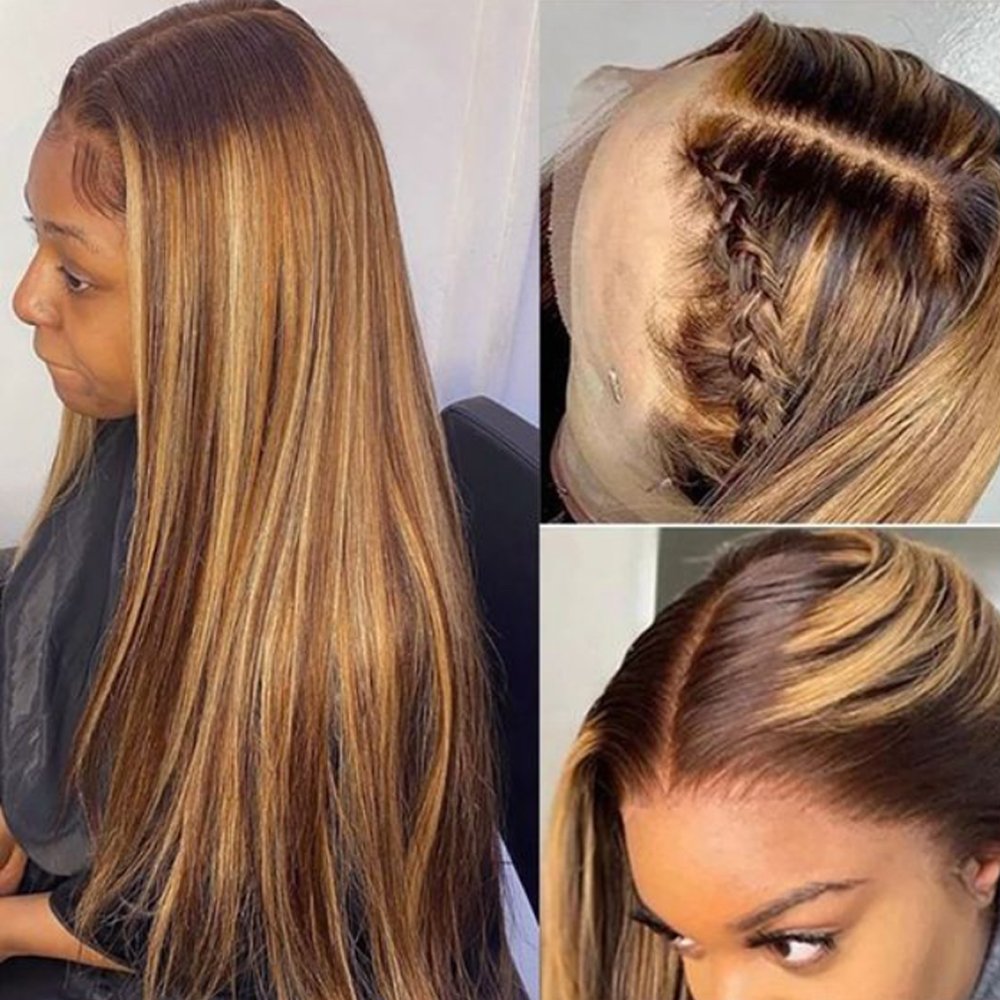 Highlight Color P4/27 13x4 Transparent Lace Front Wig For Black Women Piano Colored Human Hair Lace Front Wigs