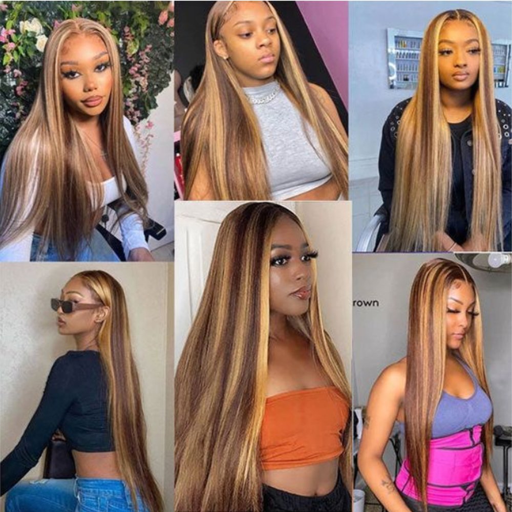 Highlight Color P4/27 13x4 Transparent Lace Front Wig For Black Women Piano Colored Human Hair Lace Front Wigs