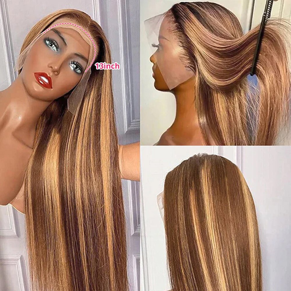 Highlight Color P4/27 13x4 Transparent Lace Front Wig For Black Women Piano Colored Human Hair Lace Front Wigs