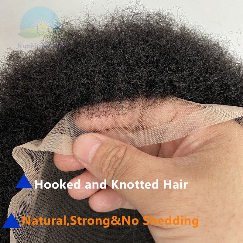 Stock Off Black Color Tight 4mm Curly Full Lace Men's Wig Brazilian Human Hair Replacement Afro Curl Toupee For Black Men