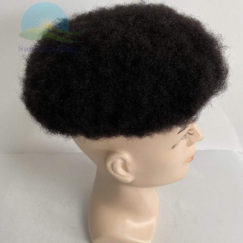 Stock Off Black Color Tight 4mm Curly Full Lace Men's Wig Brazilian Human Hair Replacement Afro Curl Toupee For Black Men