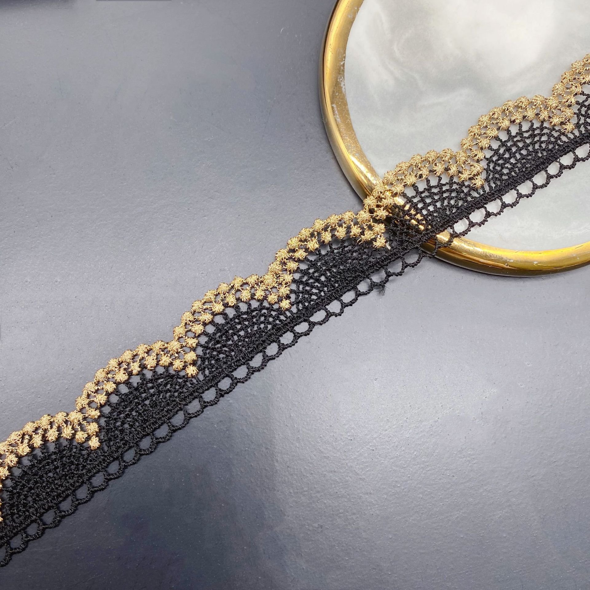 20 yards/packing width 21 mm black White gold Water Soluble semicircle Lace Trimming Polyester bar code Lace ribbon for dress