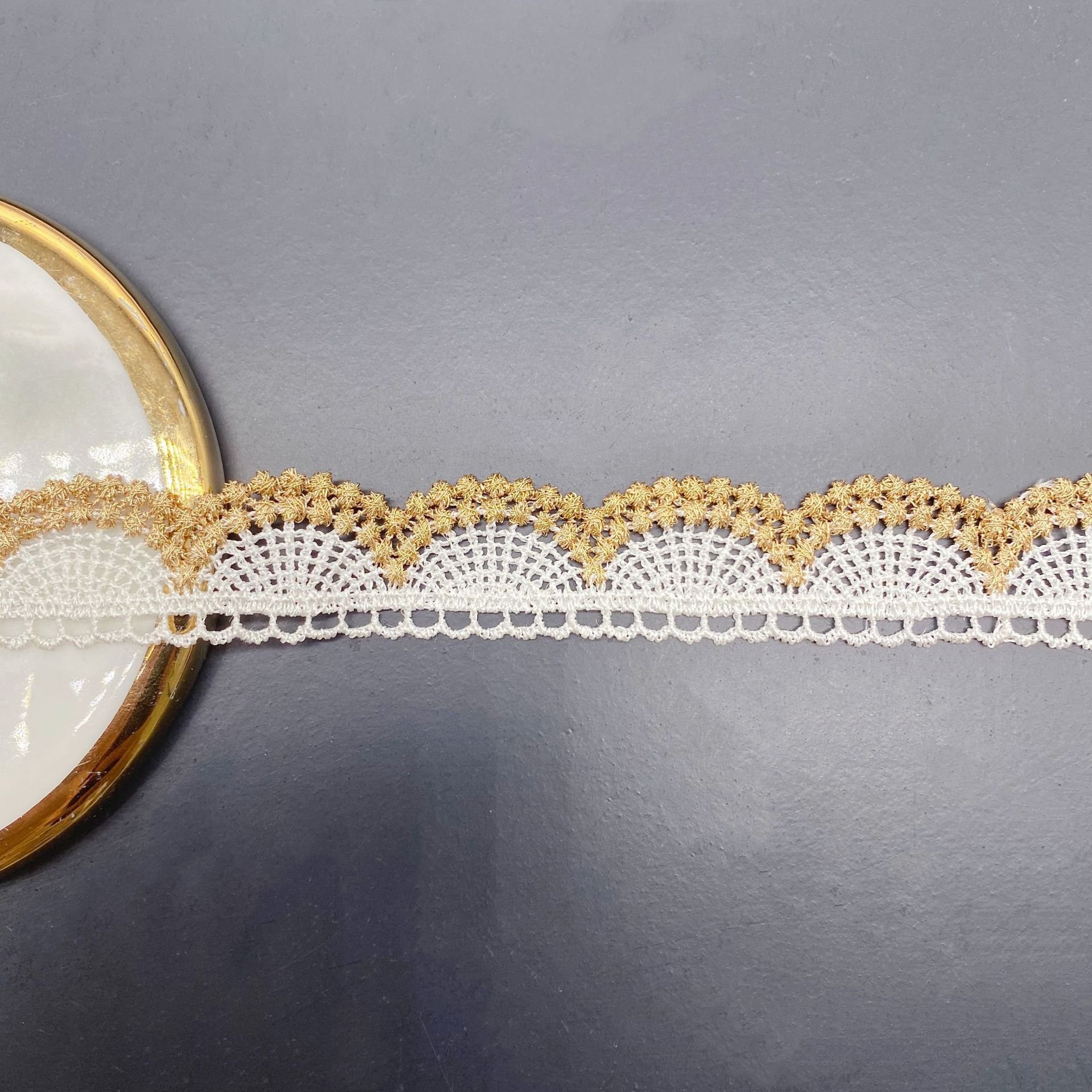 20 yards/packing width 21 mm black White gold Water Soluble semicircle Lace Trimming Polyester bar code Lace ribbon for dress