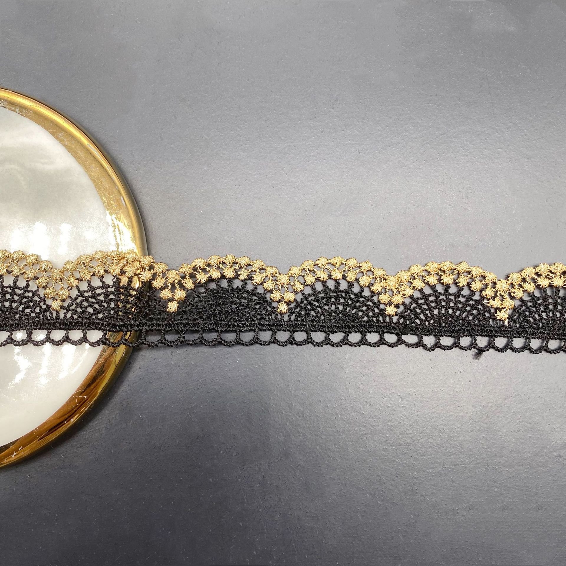 20 yards/packing width 21 mm black White gold Water Soluble semicircle Lace Trimming Polyester bar code Lace ribbon for dress